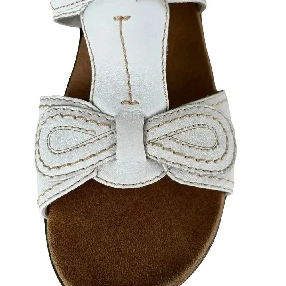 New Clark's Lexi Walnut Q Wedge T-Strap Sandal White Leather Size 11 - Picture 8 of 10